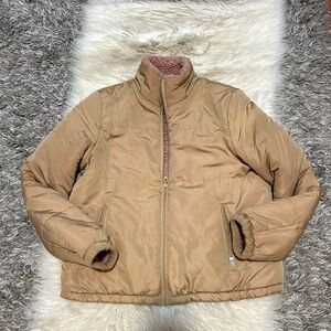 Tan Puffer Jacket with Reversible Sherpa Lining